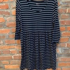 Black & White Striped 3/4 Sleeve Mini Dress